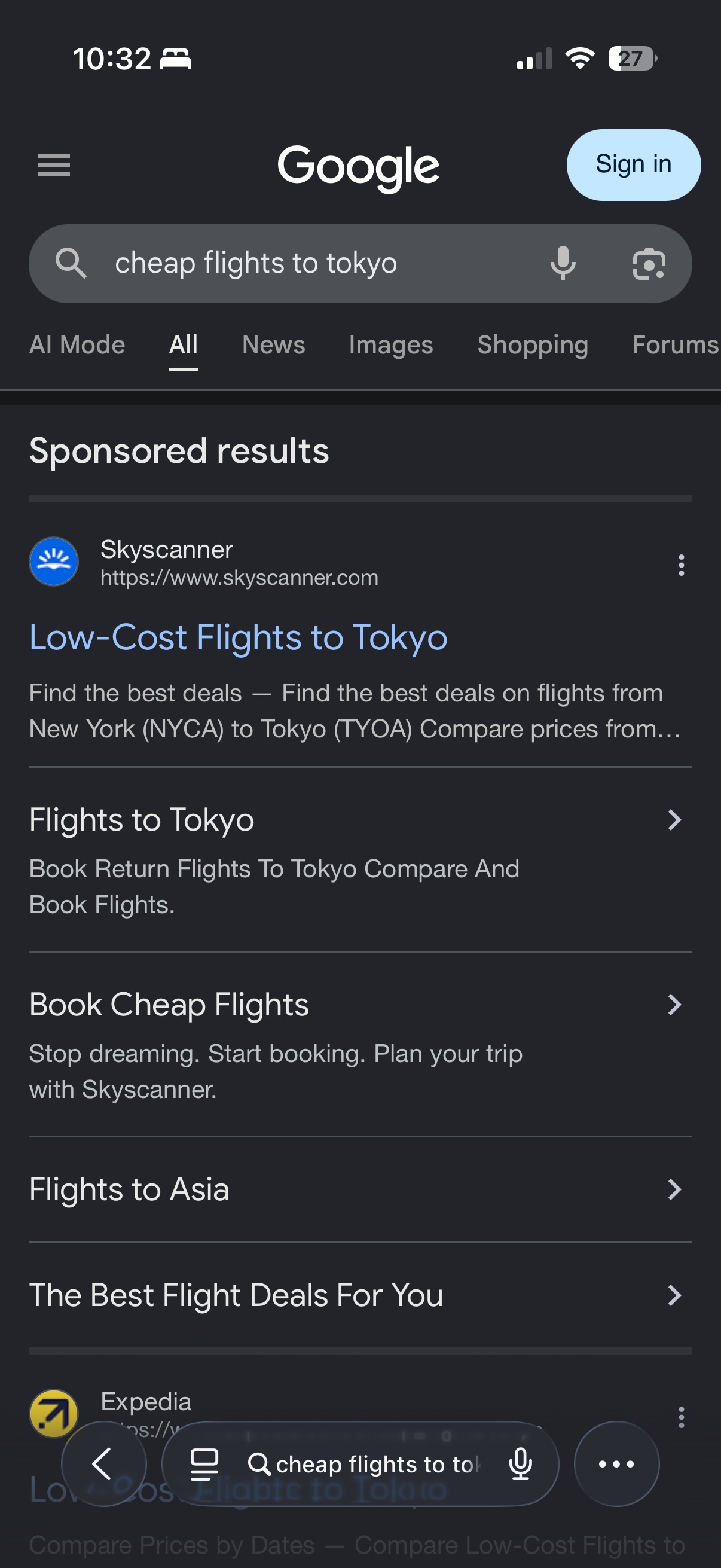 Google Search with Sponsored results visible